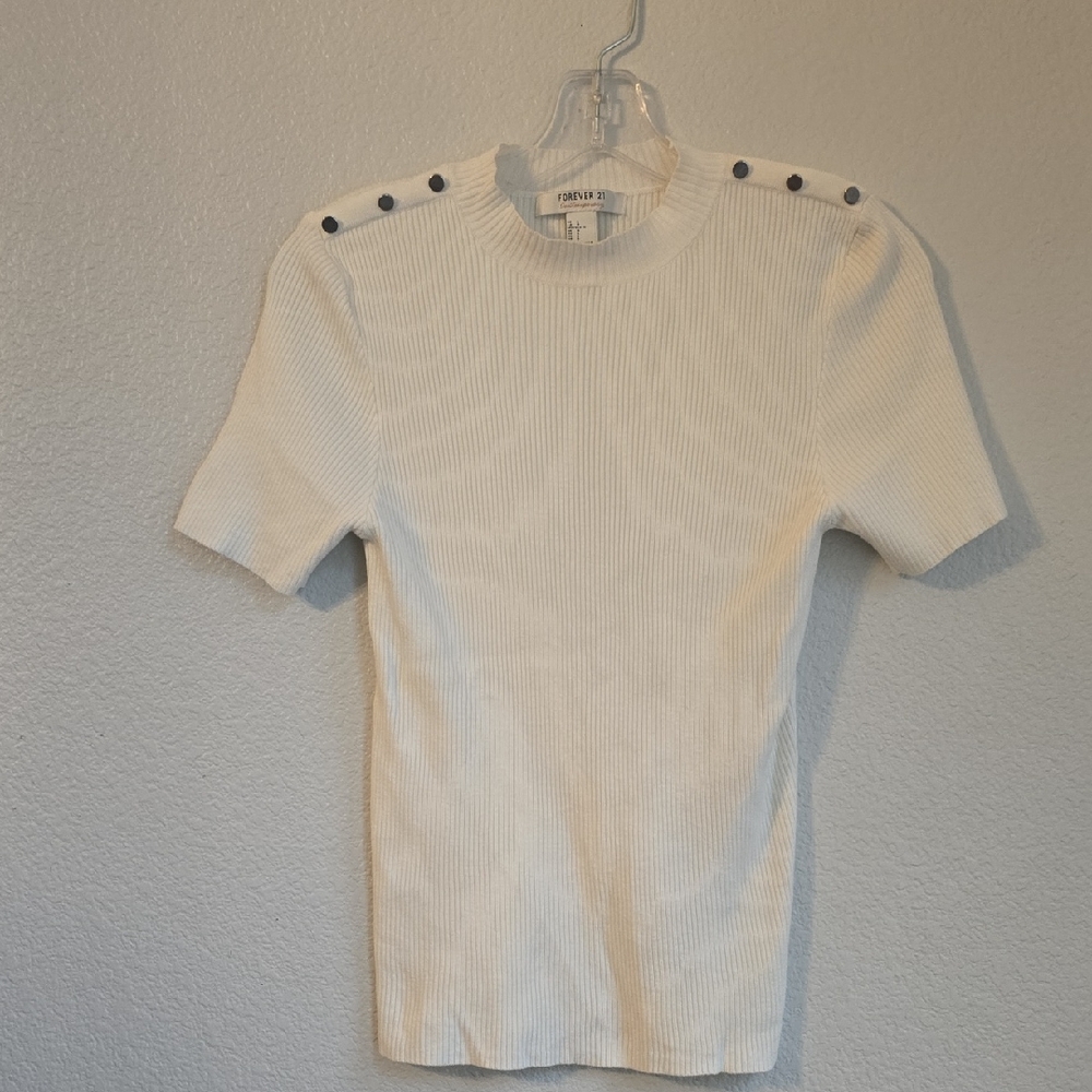 Forever 21 White Ribbed Knit Top